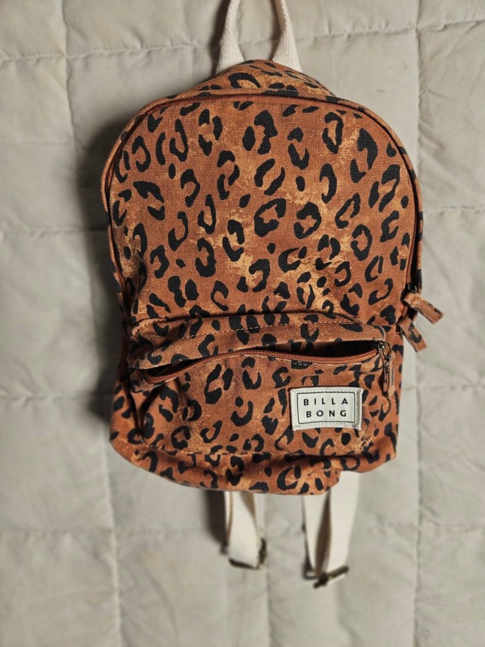 Billabong Leopard Print Canvas Backpack Brown Black Cream Straps